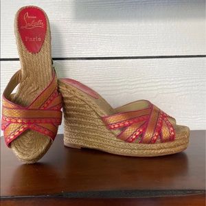 Christian Louboutin Colorful Ribbon Platform Wedge Sandal Size 38